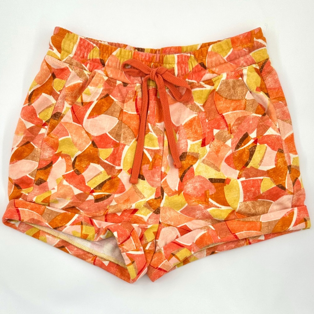 ANTHROPOLOGIE Daily Practice Pink Orange Geometric French Terry Lounge Shorts XS